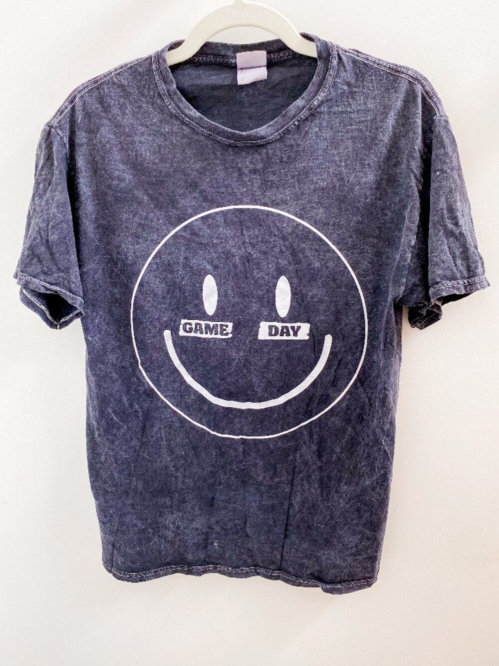Colortone Black Acid Wash Game Day Smile Face Tee - Medium